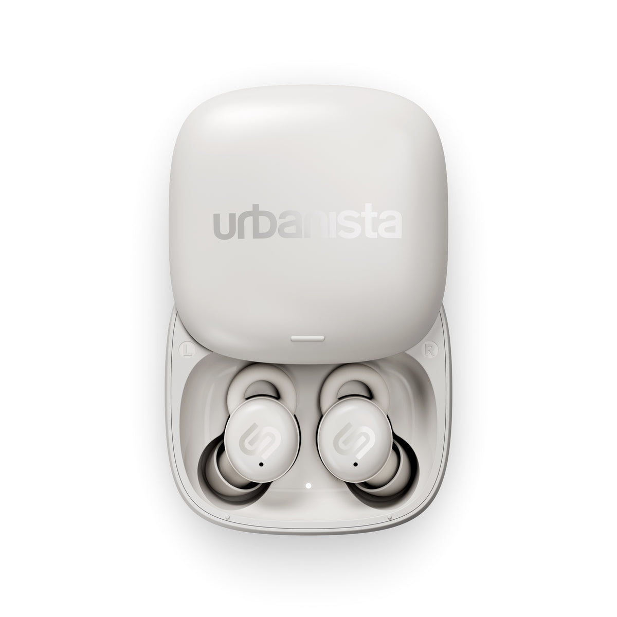 Urbanista Porto Cloud White earbuds in charging case
