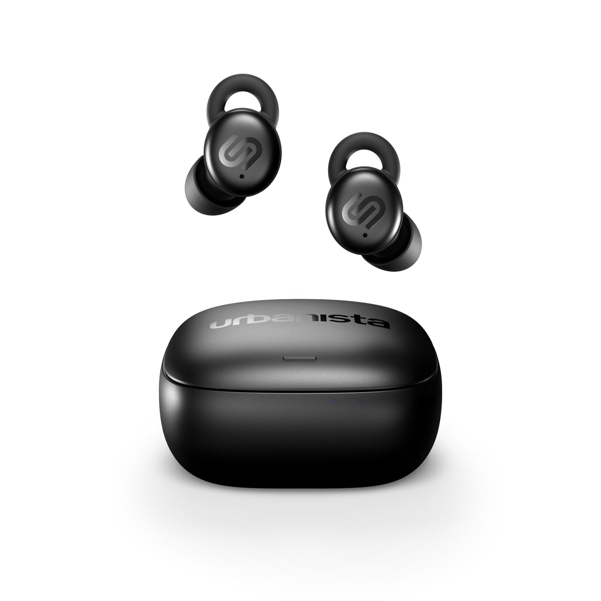 Urbanista Porto Midnight Black sleep-friendly true wireless earphones and charging case