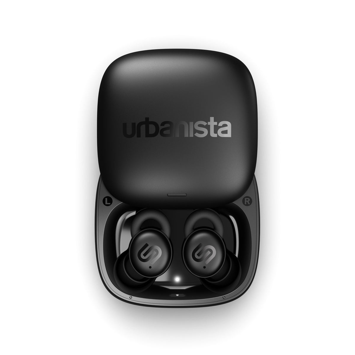 Urbanista Porto Midnight Black earbuds in charging case