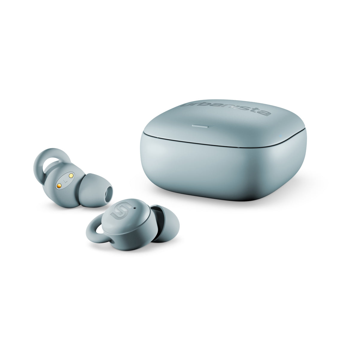 Urbanista Porto Storm Blue earphones and charging case